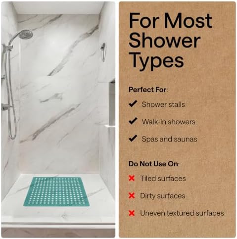 GORILLA GRIP Square Shower Stall Mat, Bathtub Floor Mat, 21x21 Turquoise - Image 6
