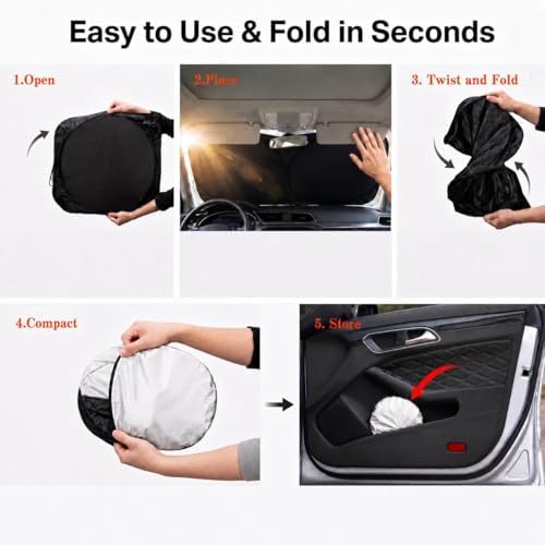 Car Windshield Sun Shade, Universal Fit Midsized Sedan SUV, Classic Black - Image 6