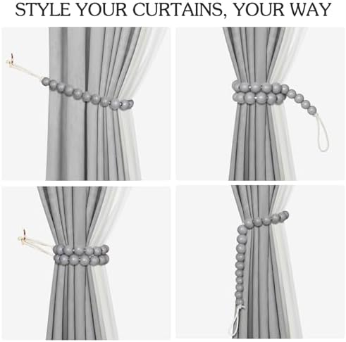 Hion 2 Pcs Boho Curtain Tiebacks, Wood Beads Curtain Holdbacks, Outdoor - Image 4