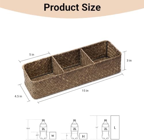 Nonam 3-Section Seagrass Tea Bag Organizer, Wicker divided basket - Image 3