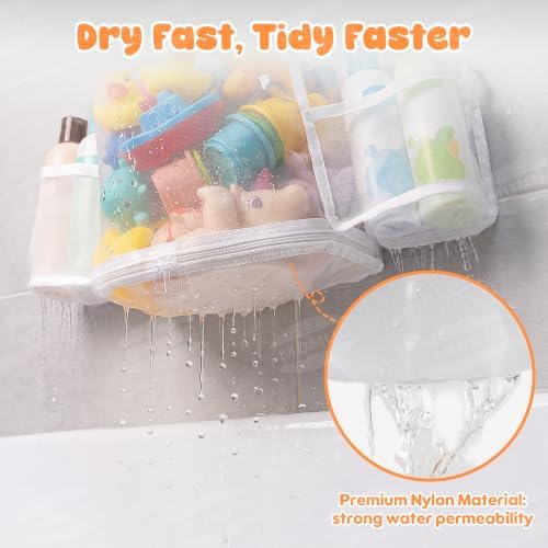 3 Compartments Bath Toy Storage Organizer, Mesh Shower Caddy - Image 4