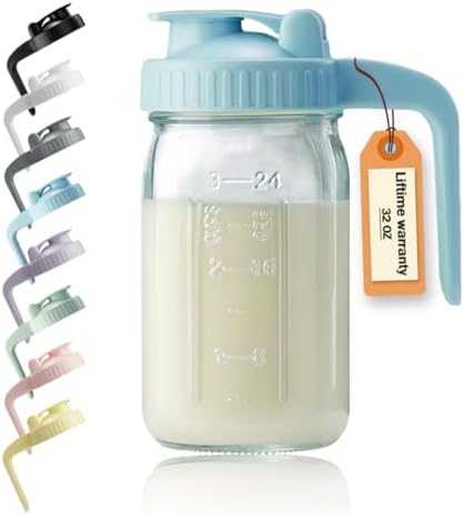 32oz Glass Pitcher with Lid & V-shaped Pour Spout by miradexic