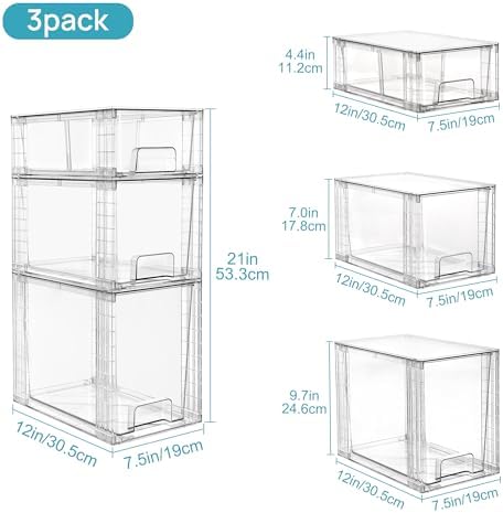 Vtopmart Clear Stackable Storage Drawers, 6 Pack Tall Organizer Set - Image 3