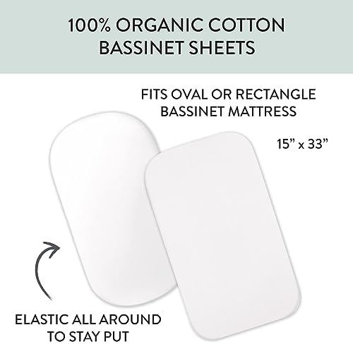 HonestBaby 2-Pack Organic Cotton Fitted Bassinet Sheet, One Size - Image 2