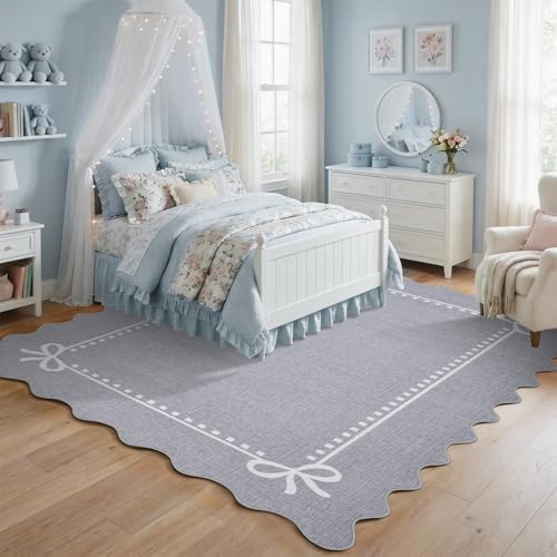Garvee Scalloped Bow Rug for Living Room Washable Solid Grey 8x10 Area Rug - Image 4
