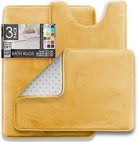 Clara Clark Bathroom Rug Set, 3 Piece Velvet Memory Foam Bath Mats - Image 3