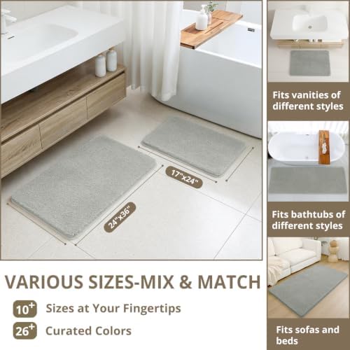 Polyester Bathroom Runner Rug 24"x72" Gray, Soft Shaggy Bath Mat - Image 3