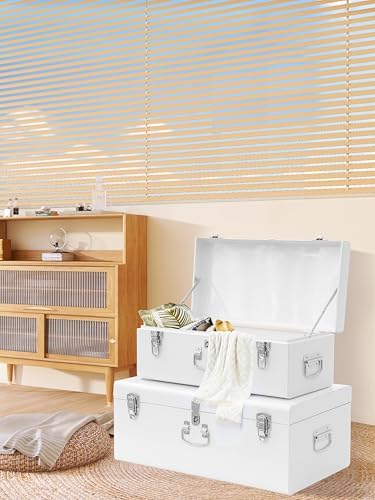 Vixdonos Decorative Large Metal Box Storage Trunk Chest Set of 2 College Dorm - Image 4