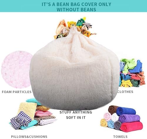 Fluffy Stuffed Animal Storage Bean Bag Chair Cover, Faux Fur Comfy Bean Bag - Image 2