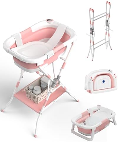 Baby Bathtub with Stand, 2-in-1 Collapsible Bath Tubs by BALLABALEIN