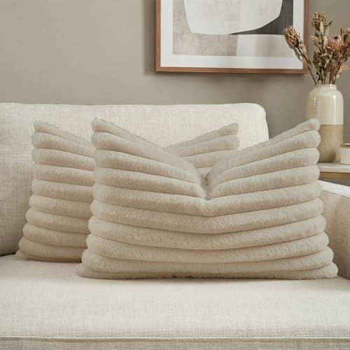 FUTEI Pack of 2 Faux Fur Throw Pillow Covers 12x20 Inch by FUTEI