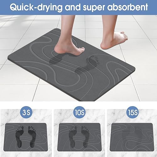 VEELOIM Stone Bath Mat, Diatomaceous Earth Bath Mat, Shower Mat Grey - Image 4