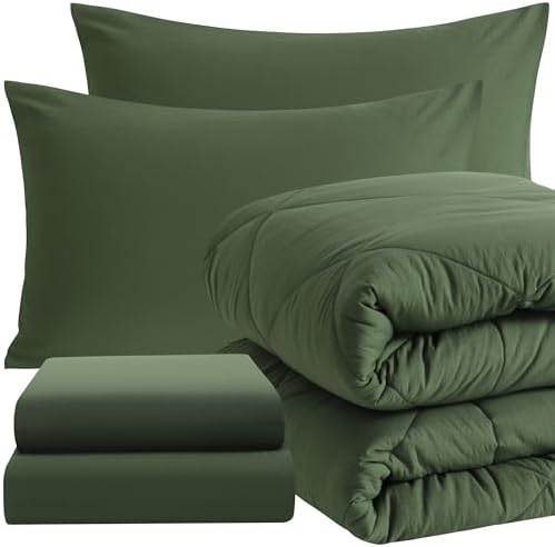 NTBAY Twin Microfiber Bed in a Bag, Comforter Set 5 Piece, Olive Green by NTBAY