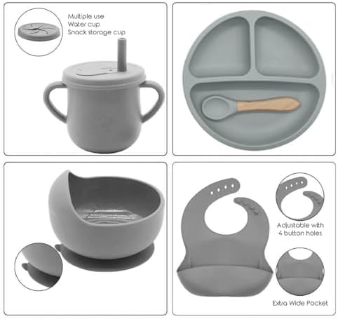 Silicone Baby Feeding Set Moon Gray Infant Tableware Collection - Image 3