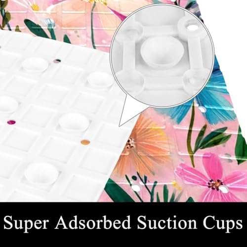 Shower Mat Non Slip 26.8 x 15.1 Inches, Floral Pink Bathtub Mat Shower Stall - Image 3