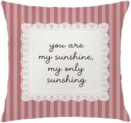 You are My Sunshine Pink Striped Pillow Cover 18x18, Nursery Girls Room Decor by Unknown