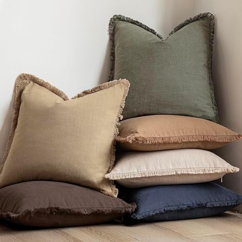 Foindtower Decorative Linen Fringe Throw Pillow Covers 24×24 Reddish Brown - Image 6