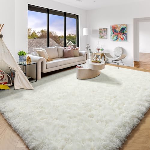 Amdrebio Cream Ivory White Fluffy Plush Big Rug 6x9 - Image 5