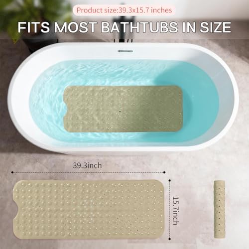 Anti-Slip Bathtub Shower Mat 40×16 Inch Opaque Khaki - Image 3