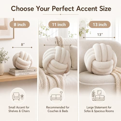 Petrella Beige Knot Pillow Ball, 11 Inch Round Decorative Pillow - Image 2