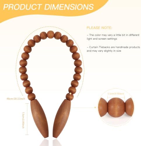 Wood Bead Curtain Tiebacks 2 Pack, Boho Curtain Holdbacks - Image 5