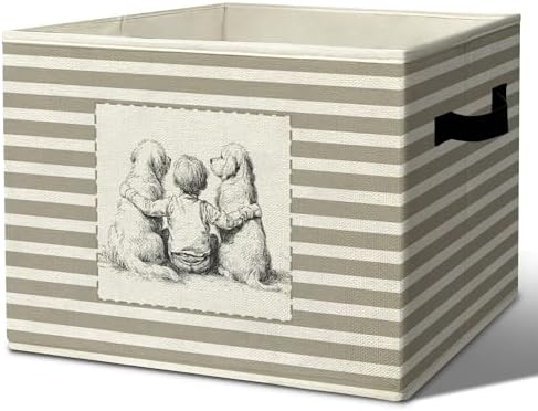 Rustic Boy and Dog Storage Bins Boxes Handles by Unknown
