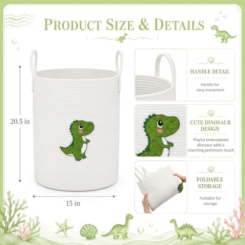 LemonRoad Dinosaur Laundry Hamper Large Cotton Rope Storage Basket - Image 3
