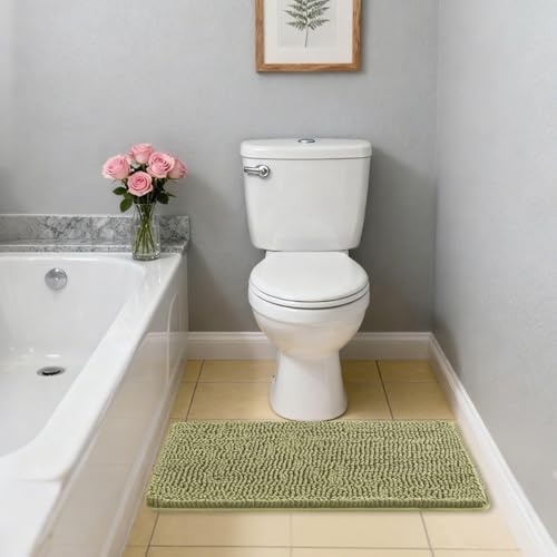 Chenille Bathroom Rug 20"x32" Sage Green, Non-Slip Plush Bath Mat - Image 7