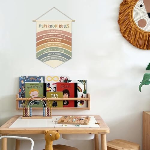 Playroom Decor, Nursery Decor, Playroom Rules Wall Art Canvas Banner, Rainbow - Image 2