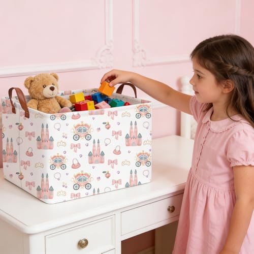 Rectangular Princess Castle Basket, Collapsible girl storage box, Gift Organizer - Image 2