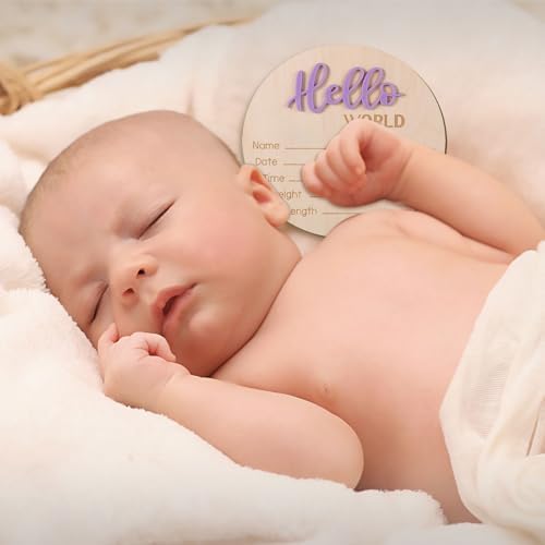 Baby Announcement Sign, Wooden Hello World Newborn Signs Birth Name Sign - Image 5