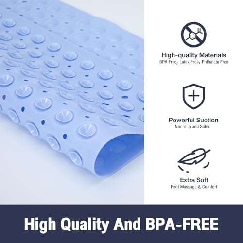 Square Shower Mat Bathtub Bath Mat Non Slip Light Blue 21"x21" - Image 2