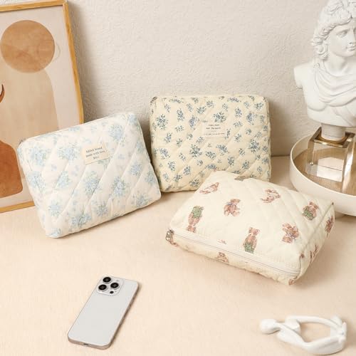 uekeboag 2Pcs Quilted Cotton Makeup Bag, Cosmetic Bag - Image 4