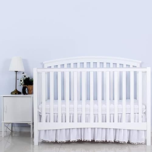Crib Skirt with Pompoms White, Fits Standard Crib - Image 4
