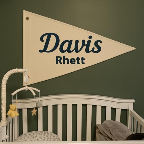 Custom Baby Name Pennant Flag Personalized Canvas Banner Nursery Room Decor by DUNACO