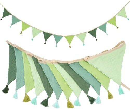 G2PLUS Cotton Fabric Bunting Banner, 9Ft Green Triangle Pennant Banner Flag by G2PLUS