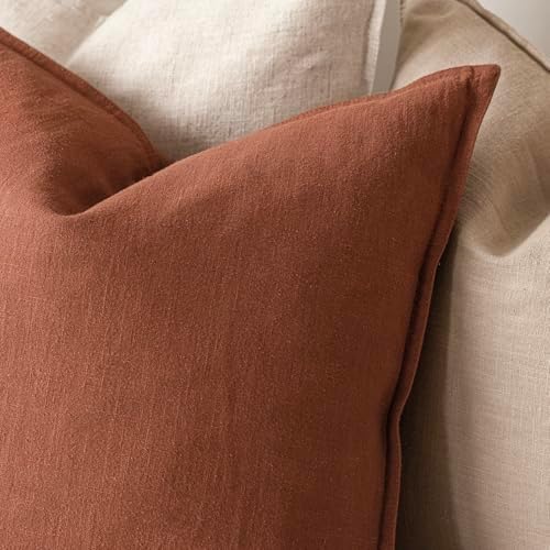 Foindtower Linen Solid Decorative Throw Pillow Cover 18x18 Inch Rust Orange - Image 3