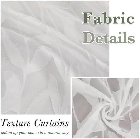 Lecloud Leia Ivory Sheer Kitchen Curtains 24 Inch Length 2 Pcs, Jacquard Leaf - Image 4