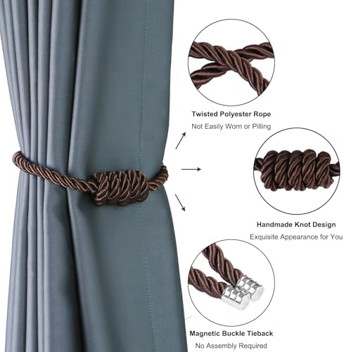 BEL AVENIR Magnetic Curtain Tiebacks 4 Pack Hand-Woven Curtain Ties - Image 4