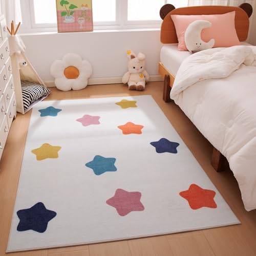 Amazon Basics Kids Printed Area Rug, Machine Washable, Colorful Stars by AmazonBasics