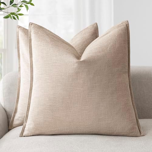 Foindtower Linen Solid Decorative Throw Pillow Covers 18x18 Inch Tan Beige by Foindtower