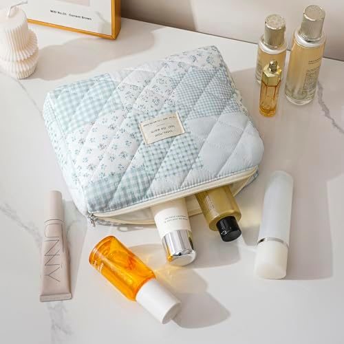 uekeboag Quilted Cotton Makeup Bag 2Pcs Coquette Cosmetic Bag, Large Soft - Image 4