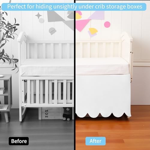 100% Cotton Scallop Edge Crib Bed Skirt, 4-Sided Soft Breathable Cotton Bedding - Image 6