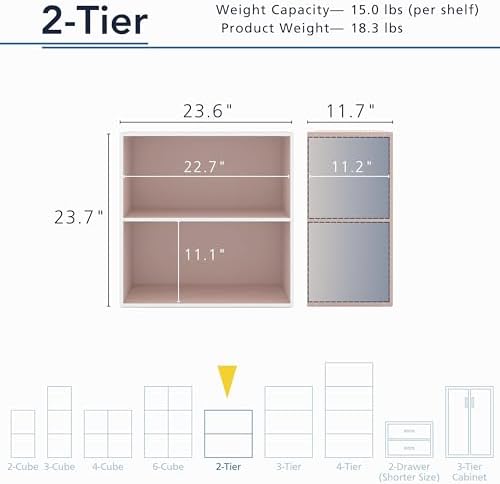 Homes: Inside + Out Apexa 2-Tier Cube Storage Organizer Shelves, Stackable Wood - Image 3