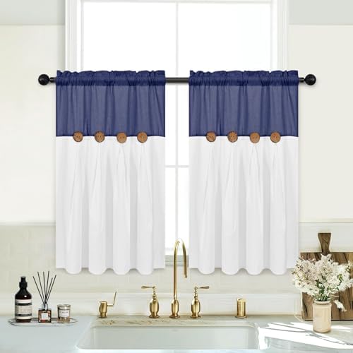 FRAMICS Boho Kitchen Curtains, 36 Inch Length, Farmhouse Cotton Linen Tier - Image 2