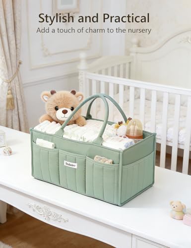 Quilted Diaper Caddy Organizer, Nursery Storage Basket - Image 7