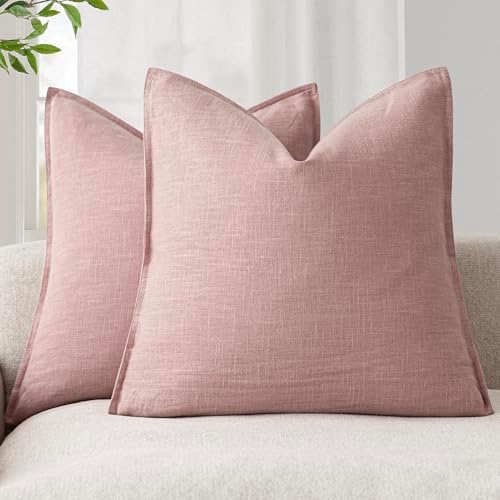 Foindtower Linen Solid Decorative Throw Pillow Covers 20x20 Inch Rose Pink by Foindtower