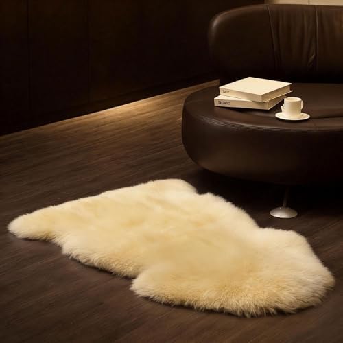 Genuine Real NZ Sheepskin Area Rug Fluffy Lambskin Living Room Cream 2x3ft - Image 5