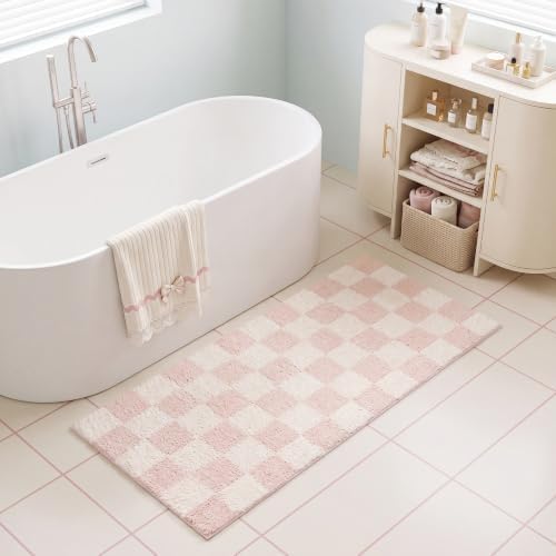 GRANNY SAYS Checkered Pink Runner Bathroom Rug, Cute Bath Mat by GRANNYSAYS