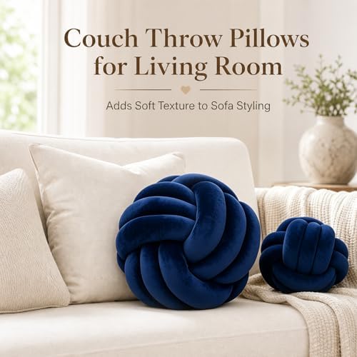 Petrella Navy Blue Knot Pillow Ball, 8 Inch Round Decorative Pillow - Image 5